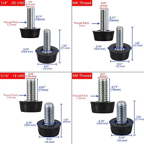 EZALOR 5/16"-18 UNC Thread Adjustable Furniture Levelers Screw 20 Pcs | Floor-Friendly Non-Skid Base thumbnail 2