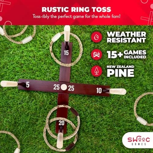 Swooc Rustic Ring Toss Game | All Weather Outdoor Yard Activity for Kids & Adults (16.5 in x 8.5 in) thumbnail 2
