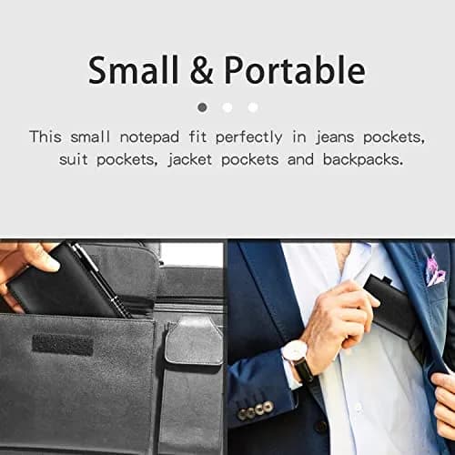 Xhwykzz Black PU Leather Pocket Notebook Holder Set with Pen & 5 Refills | 3x5 Inch, 30 Lined Pages Per Pad thumbnail 4