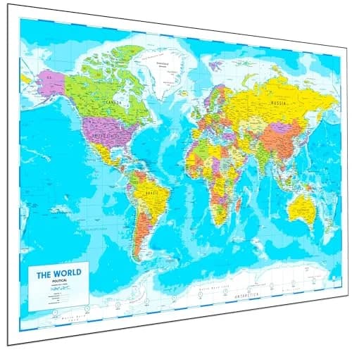 Hambli World Map Poster 24x33in - Write-On Wipe-Off, US Reverse, 2026 Updates | Interactive Learning Tool thumbnail 1