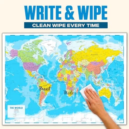Hambli World Map Poster 24x33in - Write-On Wipe-Off, US Reverse, 2026 Updates | Interactive Learning Tool thumbnail 4