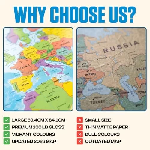 Hambli World Map Poster 24x33in - Write-On Wipe-Off, US Reverse, 2026 Updates | Interactive Learning Tool thumbnail 6