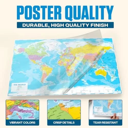 Hambli World Map Poster 24x33in - Write-On Wipe-Off, US Reverse, 2026 Updates | Interactive Learning Tool thumbnail 2