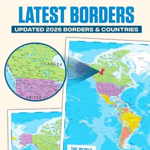 Hambli World Map Poster 24x33in - Write-On Wipe-Off, US Reverse, 2026 Updates | Interactive Learning Tool thumbnail 3