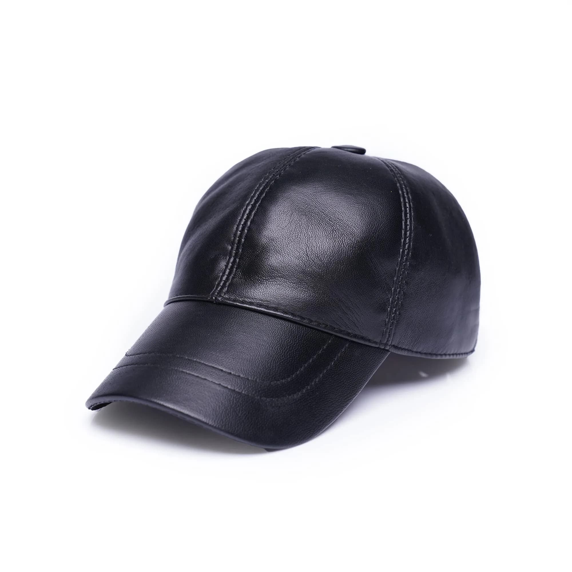 Mumcu's Leather Baseball Cap Sheepskin Adjustable Classic Referee Snapback Hat (Red) | Genuine Leather — Classic Black