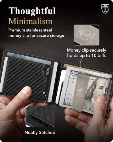 TRAVANDO AirTag Money Clip Wallet with RFID Protection for Men, 11 Cards, Carbon - 11.4cm x 8.1cm x 2.0cm thumbnail 4