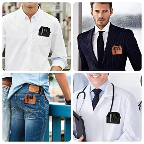 Aidunmis PU Leather Pocket Pen Holder Organizer Pouch 2 Pieces (Brown, Black) | Protects Shirts from Ink Spills thumbnail 6