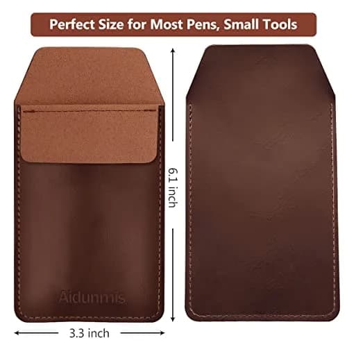 Aidunmis PU Leather Pocket Pen Holder Organizer Pouch 2 Pieces (Brown, Black) | Protects Shirts from Ink Spills thumbnail 2