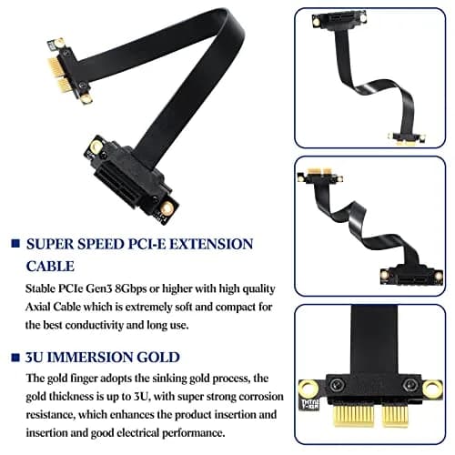 Photect 2 Pack Pcie X1 Extension Cable Riser 20cm | 90-Degree, Black, Compatible with PCIe 3.0 thumbnail 2