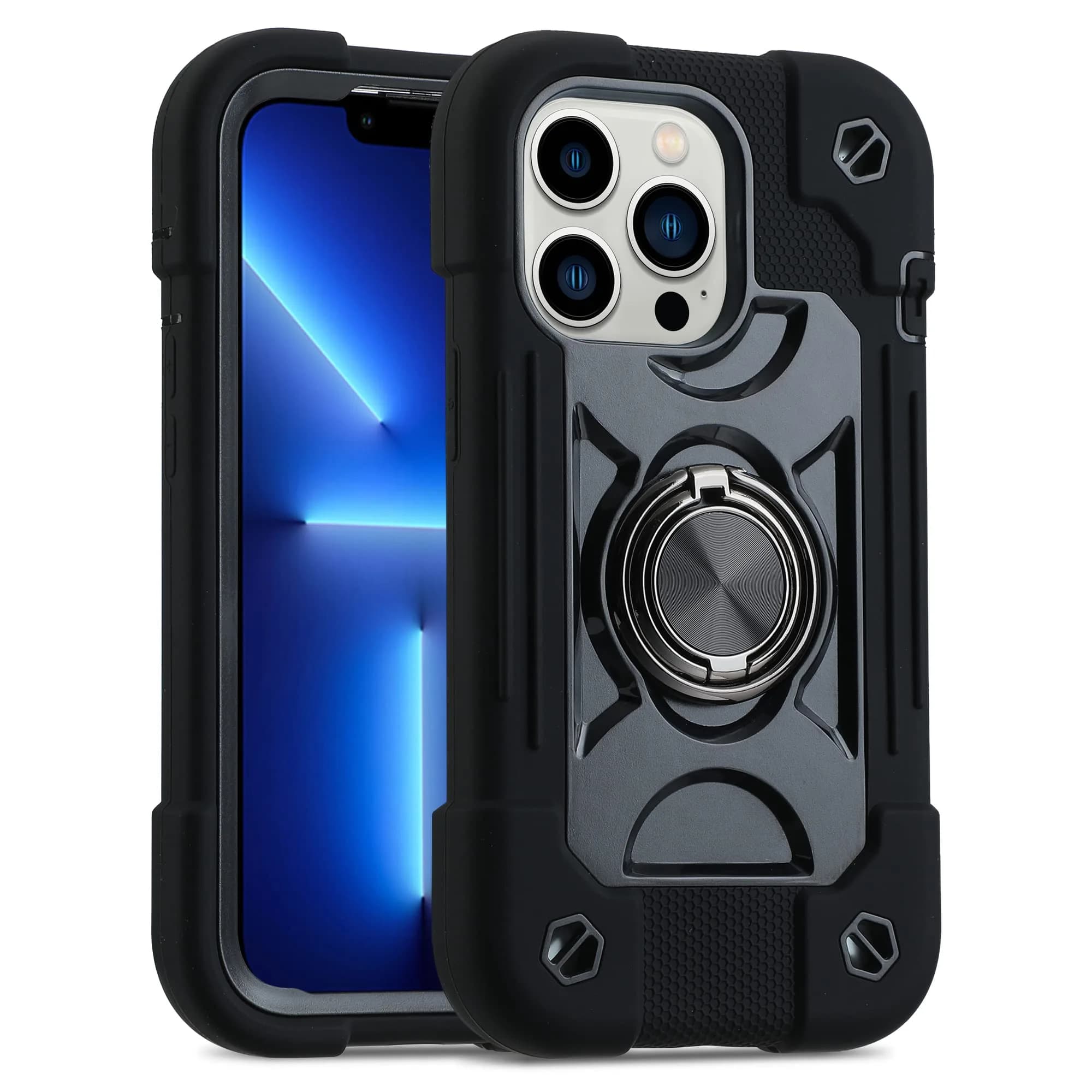 MARKILL Compatible with iPhone 13 Pro Max Case 6.7 Inch with Ring Stand, Heavy-Duty Military Grade Shockproof Phone Kids Cover for iPhone 13 Pro Max Black — Black