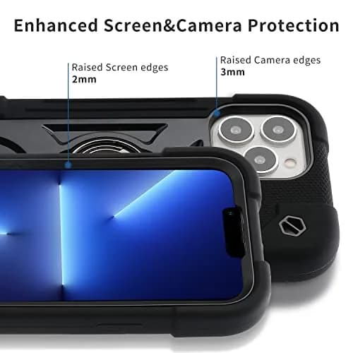 MARKILL Compatible with iPhone 13 Pro Max Case 6.7 Inch with Ring Stand, Heavy-Duty Military Grade Shockproof Phone Kids Cover for iPhone 13 Pro Max Black thumbnail 4