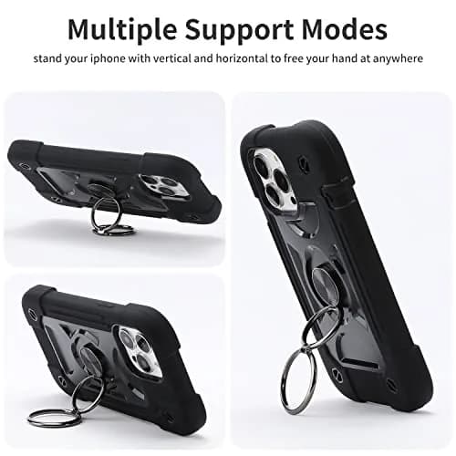 MARKILL Compatible with iPhone 13 Pro Max Case 6.7 Inch with Ring Stand, Heavy-Duty Military Grade Shockproof Phone Kids Cover for iPhone 13 Pro Max Black thumbnail 5