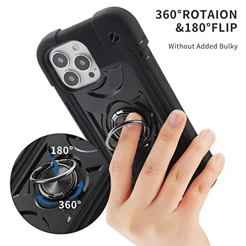 MARKILL Compatible with iPhone 13 Pro Max Case 6.7 Inch with Ring Stand, Heavy-Duty Military Grade Shockproof Phone Kids Cover for iPhone 13 Pro Max Black thumbnail 6