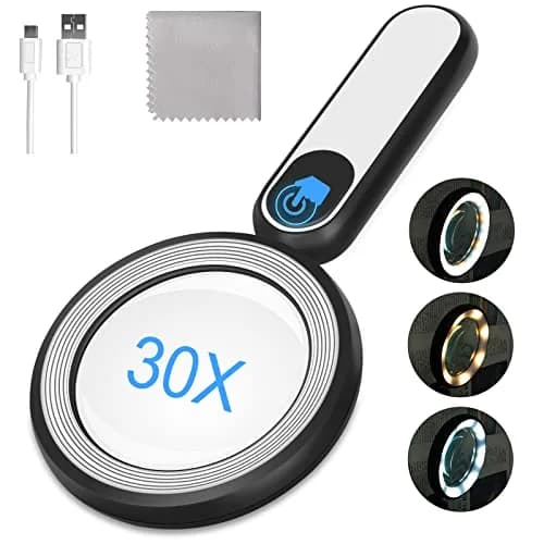 Arsir Rechargeable Magnifying Glass with Light, 30X 4.72in (12cm) Handheld LED Illuminated Book Magnifier thumbnail 1
