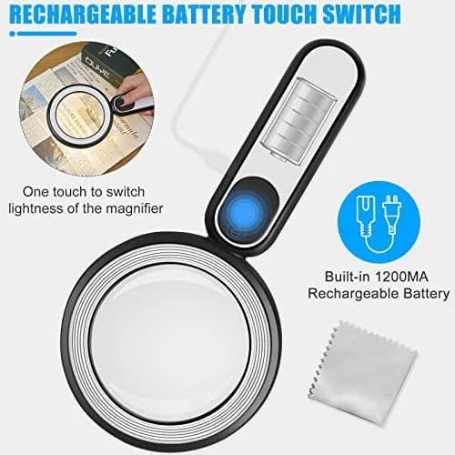 Arsir Rechargeable Magnifying Glass with Light, 30X 4.72in (12cm) Handheld LED Illuminated Book Magnifier thumbnail 2