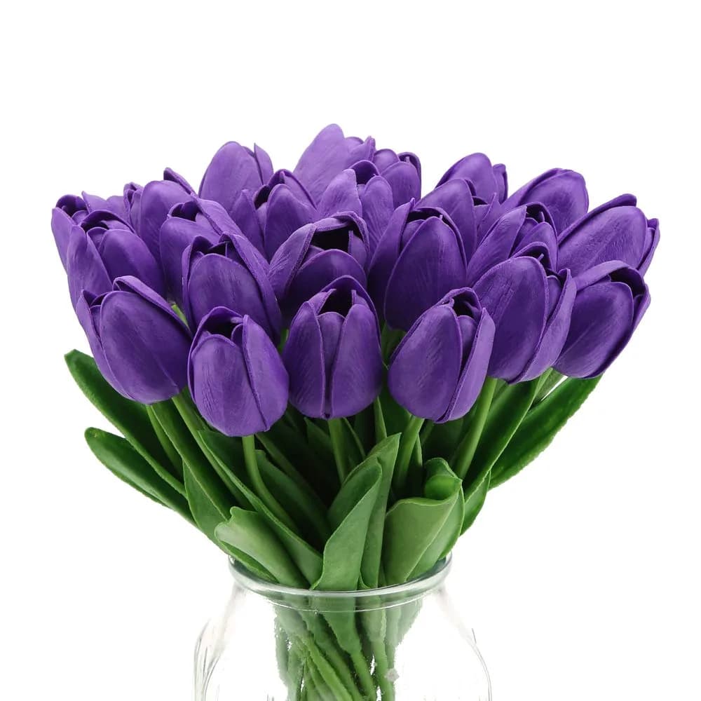 IPOPU Real Touch Purple Tulips 24PCS Artificial Flowers 34cm (13.4") | Lifelike Floral Arrangements for Home Decor - main product image