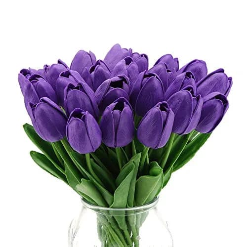 IPOPU Real Touch Purple Tulips 24PCS Artificial Flowers 34cm (13.4") | Lifelike Floral Arrangements for Home Decor thumbnail 1
