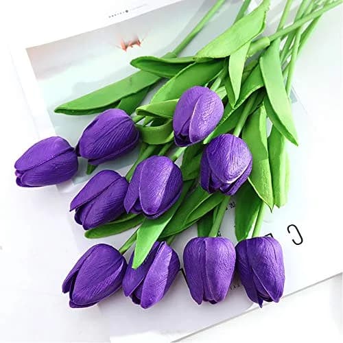 IPOPU Real Touch Purple Tulips 24PCS Artificial Flowers 34cm (13.4") | Lifelike Floral Arrangements for Home Decor thumbnail 6