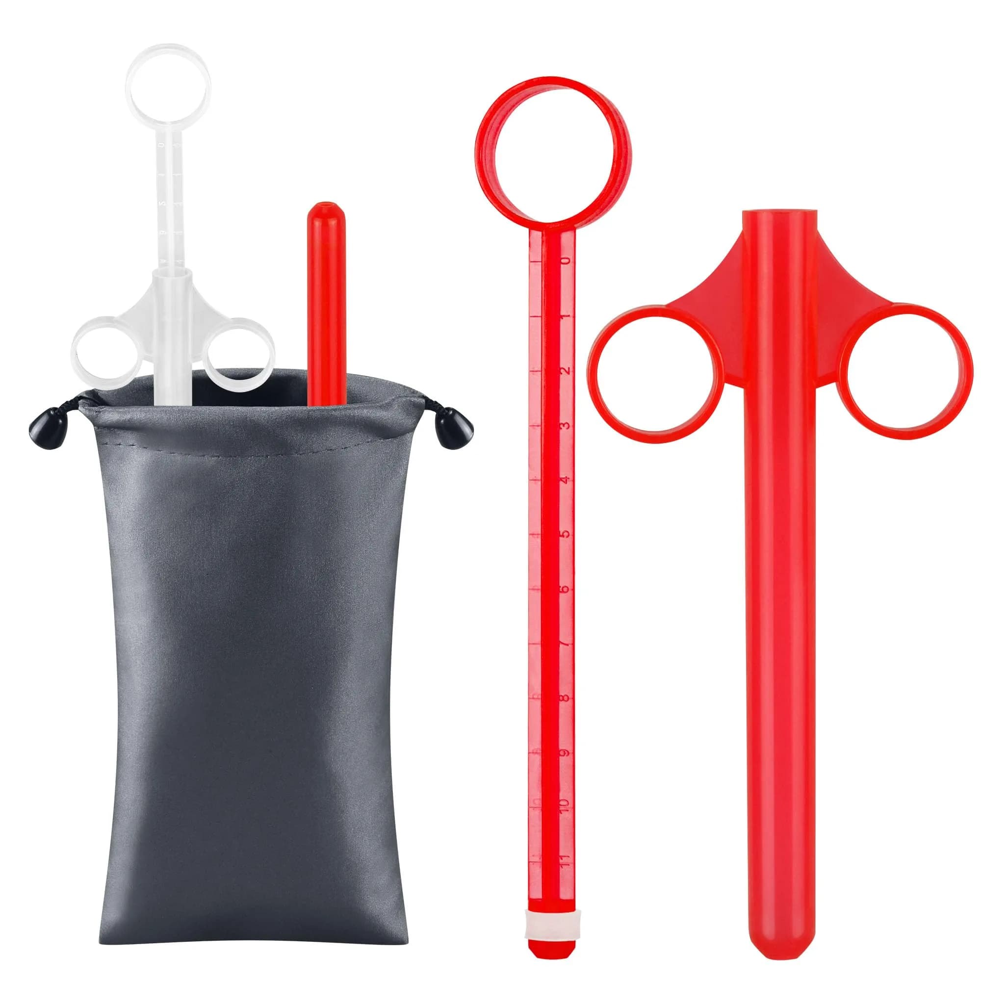 NEWJINDA Lube Applicator Syringe with Storage Bag, 2-Pack, 10ml Precise Scales, 6.5" Clear Red | Reusable Lubricant Tube Applicator — Clear Red