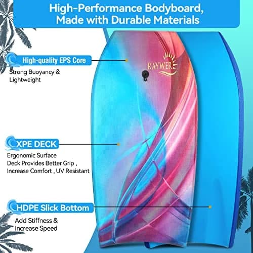 RAYWER Body Board Lightweight with EPS Core 41-INCH | Impact-Resistant, HDPE Slick Bottom, Kids & Adults thumbnail 2