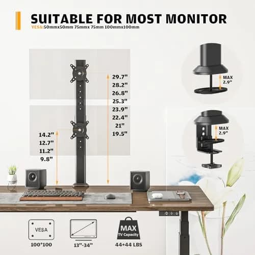 Hemudu Dual Monitor Articulating Desk Mount Arm Stand - Supports Two 13-34 Inch Monitors | Ergonomic, Space-Saving thumbnail 6