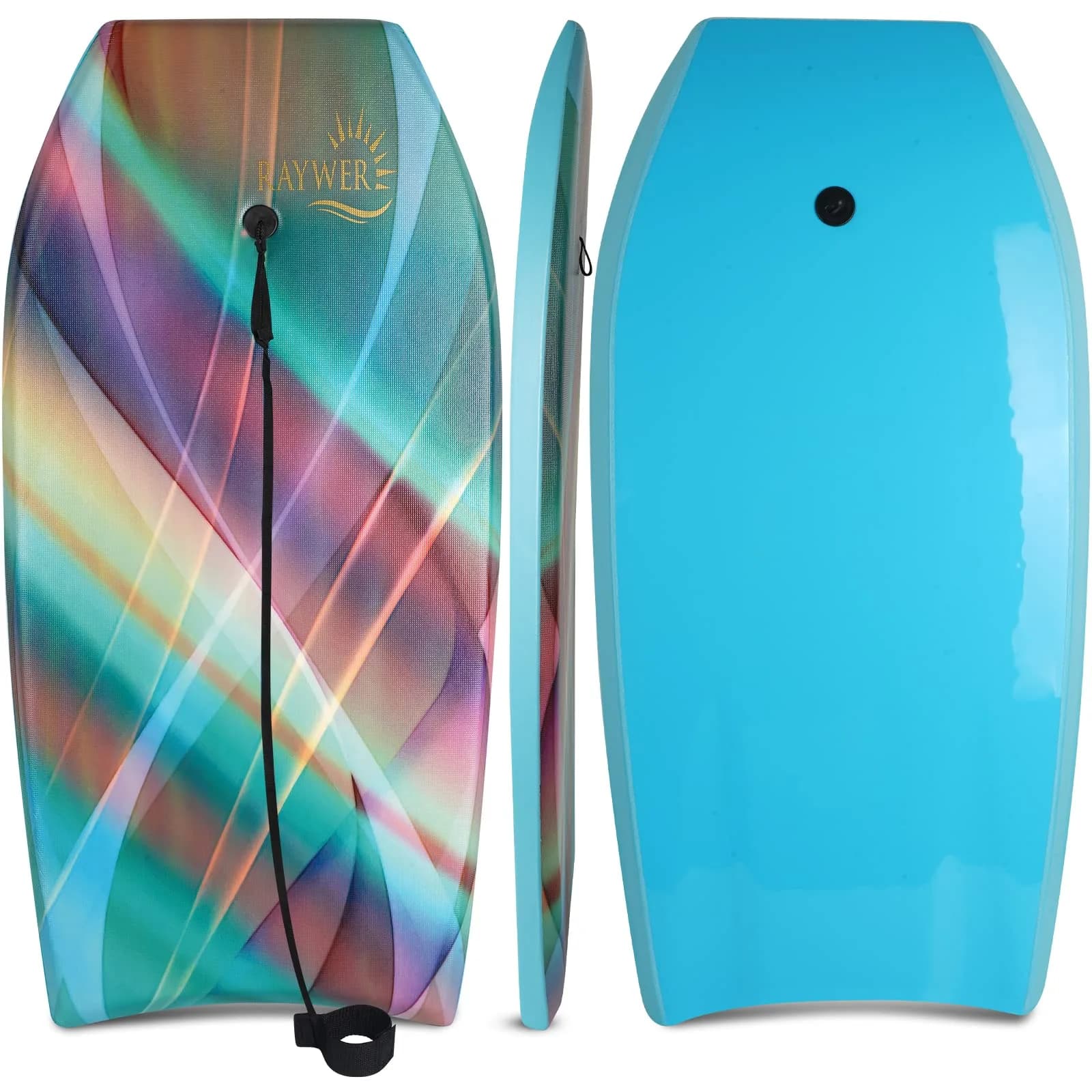 RAYWER Body Board Lightweight with EPS Core 33-INCH | Impact-Resistant Surfing Fun for Kids & Adults — Rainbow