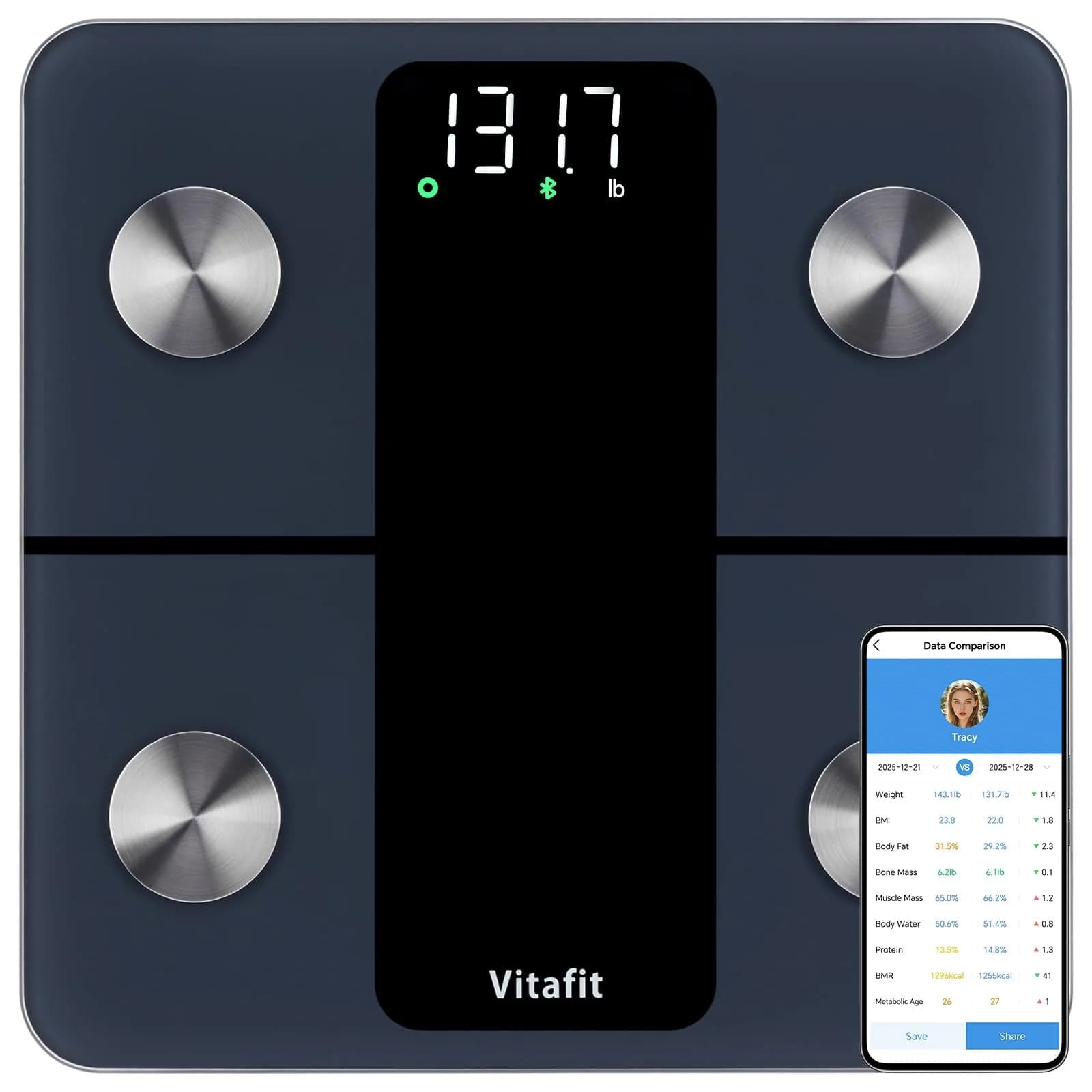 Vitafit Smart Body Weight Scale 1.15 kg (2.54 lb) | High Accuracy 0.05 kg (0.1 lb) with 13 Body Compositions - main product image