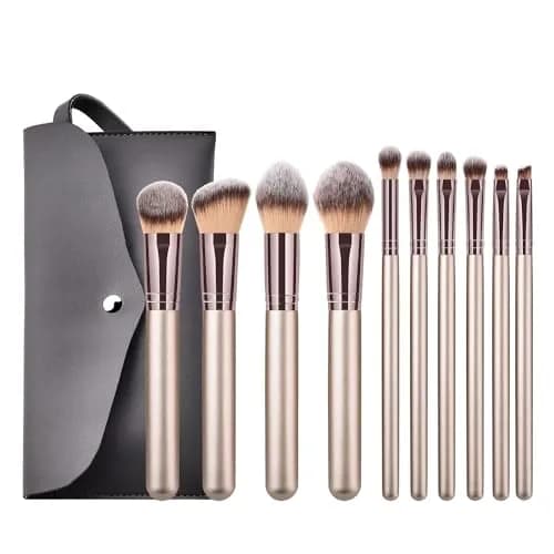 Hexue 10 pcs Champagne Gold Makeup Brush Set, 16 Brushes | Cruelty-Free Silky Synthetic Fibers thumbnail 1
