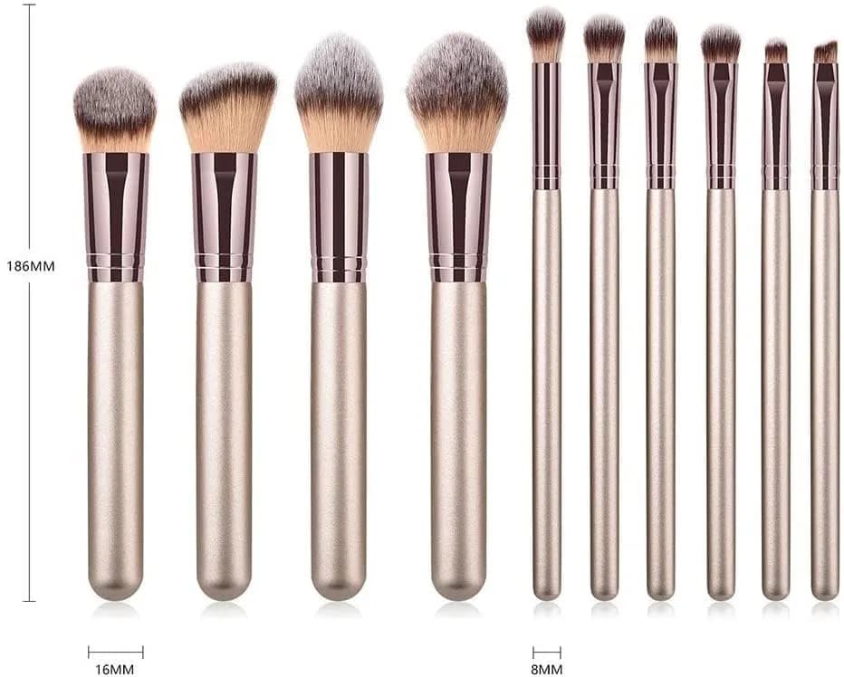 Hexue 10 pcs Champagne Gold Makeup Brush Set, 16 Brushes | Cruelty-Free Silky Synthetic Fibers thumbnail 5