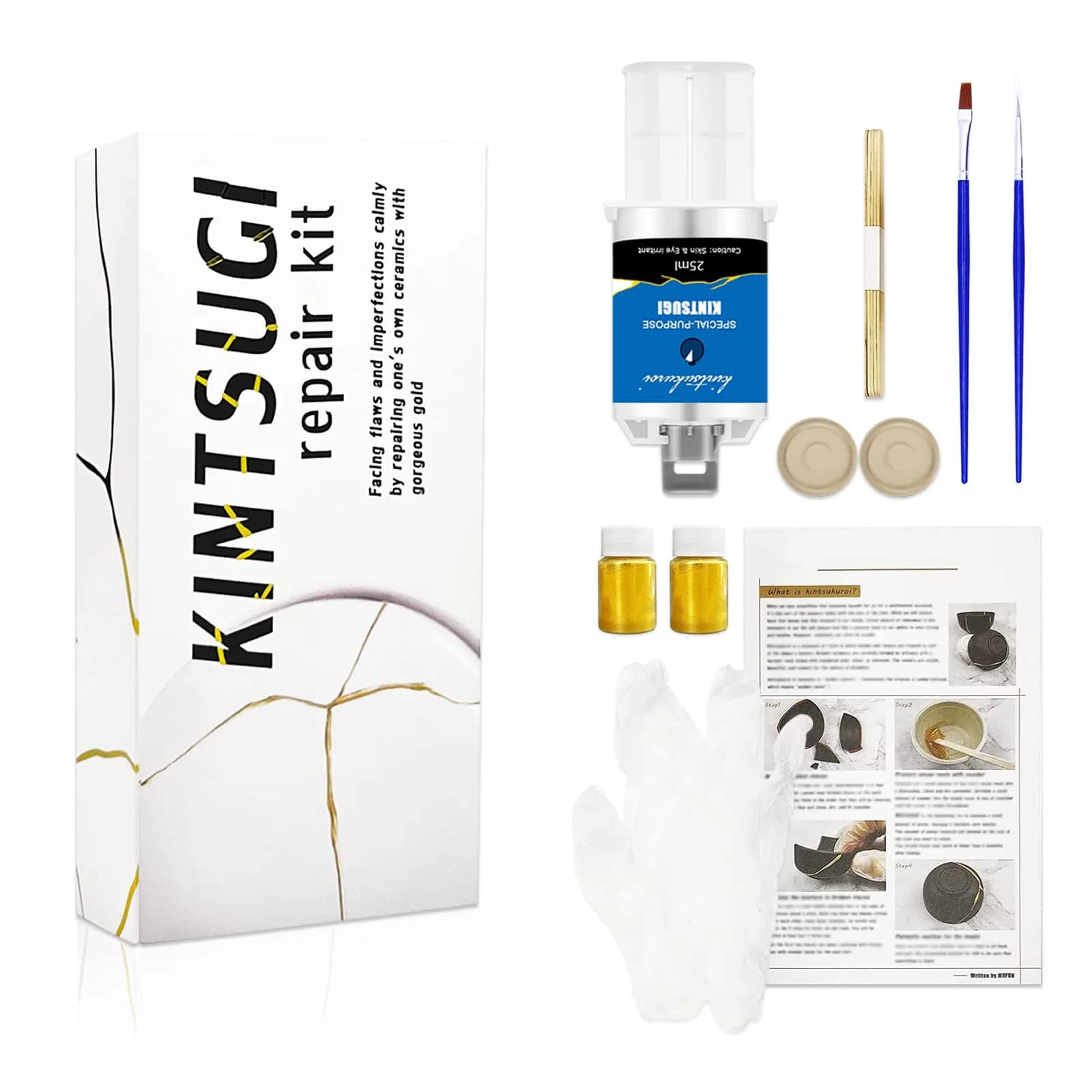 1DFAUL Kintsugi Repair Kit Gold, Japanese Kintsugi Kit for Ceramic Repair 25ml (0.84 Fl Oz) | Restore Meaningful Pottery