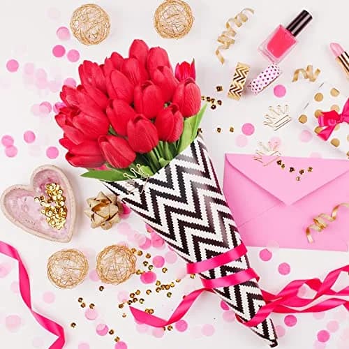 Winlyn Red 20 Pcs Artificial Tulip Flowers 34.8 cm (13.7") | Real Touch PU Blooms for Spring Decor thumbnail 4