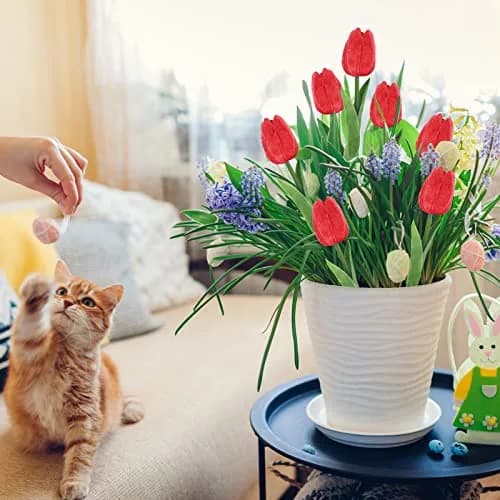 Winlyn Red 20 Pcs Artificial Tulip Flowers 34.8 cm (13.7") | Real Touch PU Blooms for Spring Decor thumbnail 8
