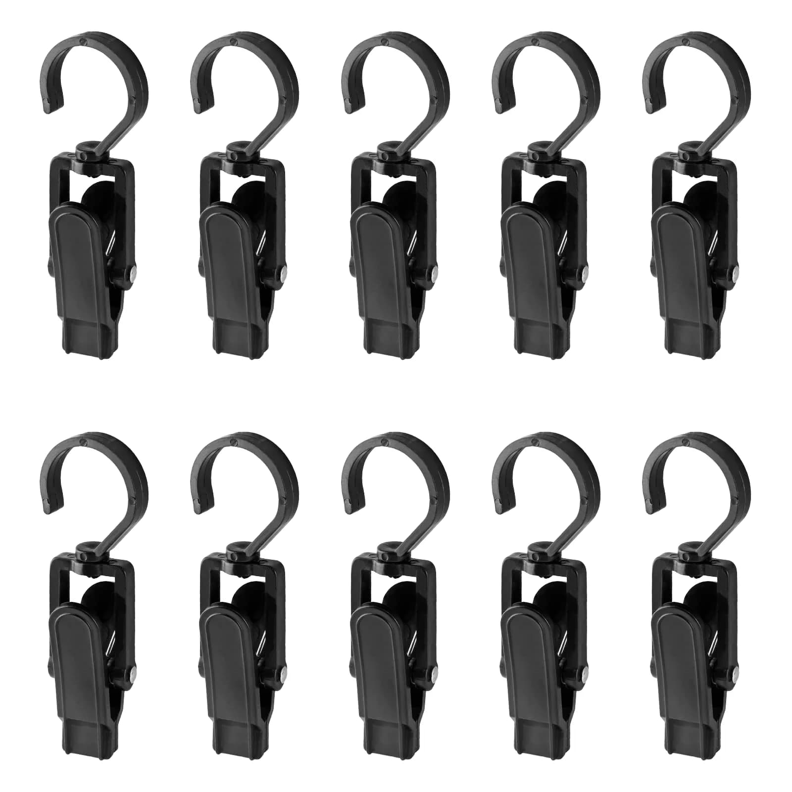 Jiozermi 10 PCS Laundry Hooks Clip | Plastic Clothes Pins, Black, 4.13" (105mm) | 360° Rotating & Super Strong Grip - main product image