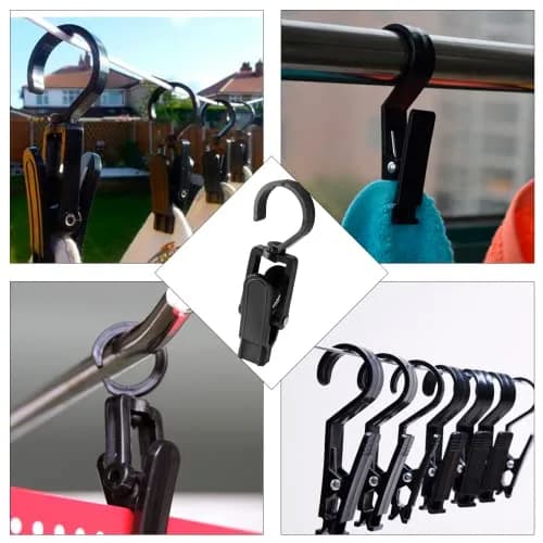 Jiozermi 10 PCS Laundry Hooks Clip | Plastic Clothes Pins, Black, 4.13" (105mm) | 360° Rotating & Super Strong Grip thumbnail 7