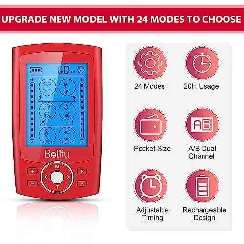 Belifu Dual Channel TENS EMS Unit 24 Modes Muscle Stimulator with 10 Pads | Pain Relief Therapy thumbnail 4
