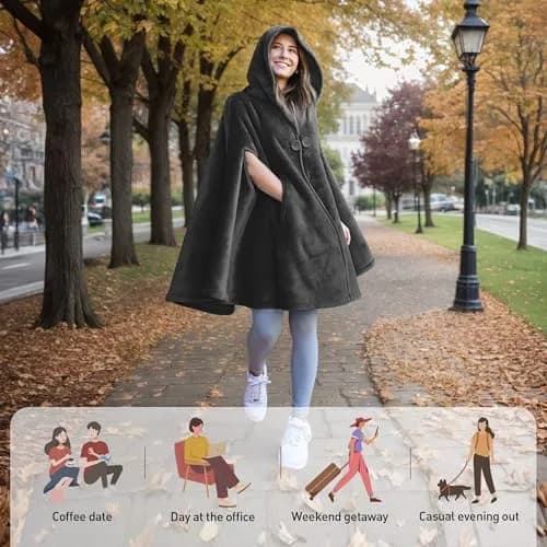 Catalonia Women's Hooded Poncho Cape, Oversized Sherpa Fleece Cloak Coat | Cozy Winter Wear for Women thumbnail 4