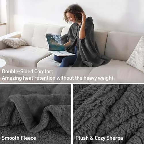 Catalonia Women's Hooded Poncho Cape, Oversized Sherpa Fleece Cloak Coat | Cozy Winter Wear for Women thumbnail 5