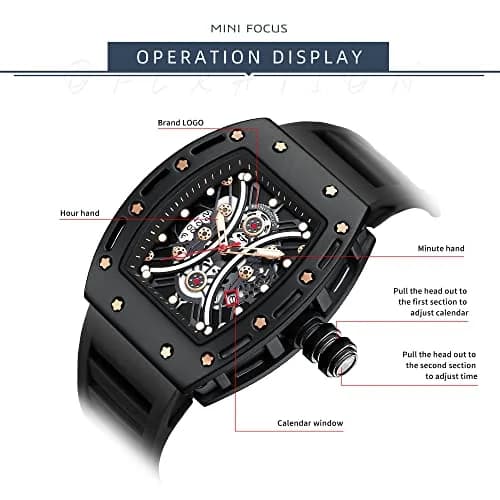 AIMES Men’s Black Skeleton Tonneau Watch | 41.8mm Quartz, Water-Resist 30M thumbnail 7