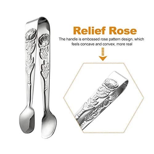 Saycker Mini Serving Tongs 10.5cm Rose Pattern Stainless Steel for Sugar & Appetizers thumbnail 6
