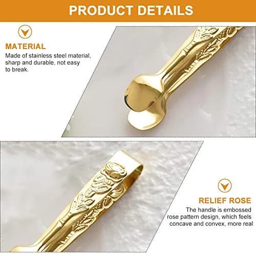 Saycker Mini Serving Tongs 4Inch Rose Pattern Stainless Steel Gold | Small Ice & Sugar Cube Tongs thumbnail 6
