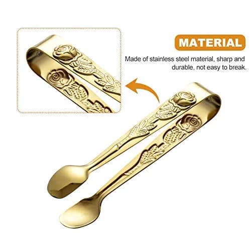 Saycker Mini Serving Tongs 4Inch Rose Pattern Stainless Steel Gold | Small Ice & Sugar Cube Tongs thumbnail 8