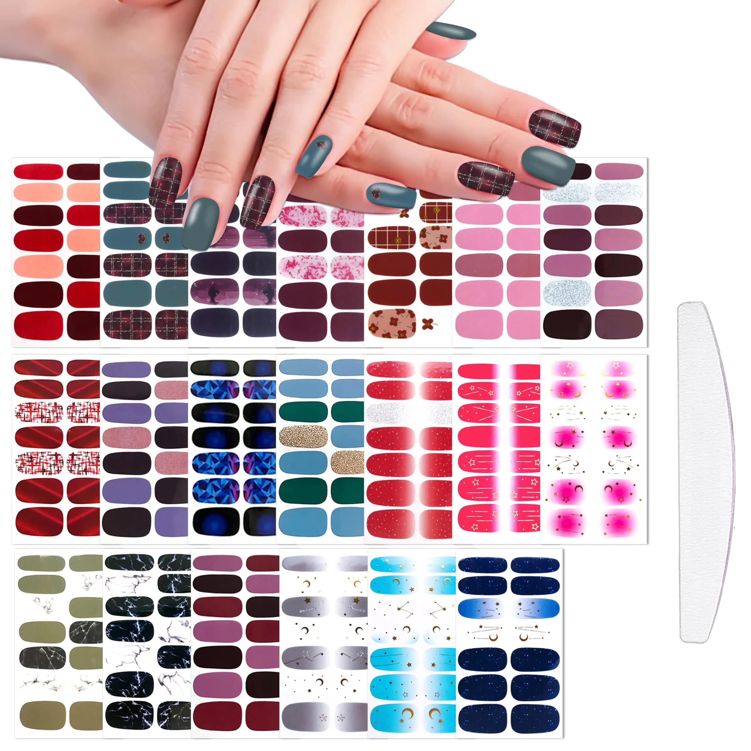 WOKOTO Moon Stars Nail Polish Strips 20 Sheets | Gradient Nail Stickers for Women