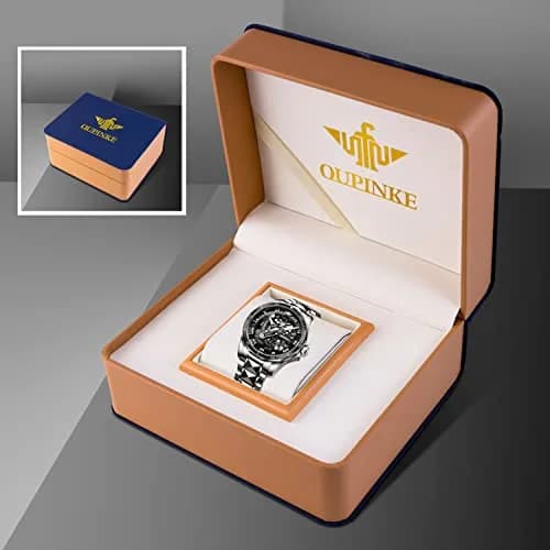OLEVS Automatic Skeleton Watch for Men 42mm (1.65 Inches) Silver Tungsten Steel | Big Face Waterproof Luxury Watch thumbnail 6