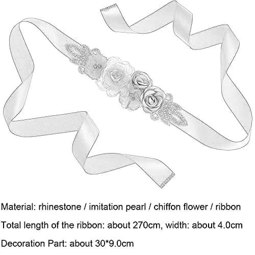 Huralona Wedding Sash Belt Satin Ribbon with Flowers Pearls Rhinestone | Elegant Bridal Accessory for Women thumbnail 2