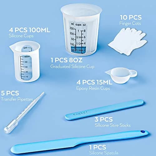 Nicpro Silicone Resin Measuring Cups Tool Kit 250ml & 100ml | 100 ml & 15ml Measure Cups, Stir Sticks, Spatula, Pipettes, Gloves thumbnail 2