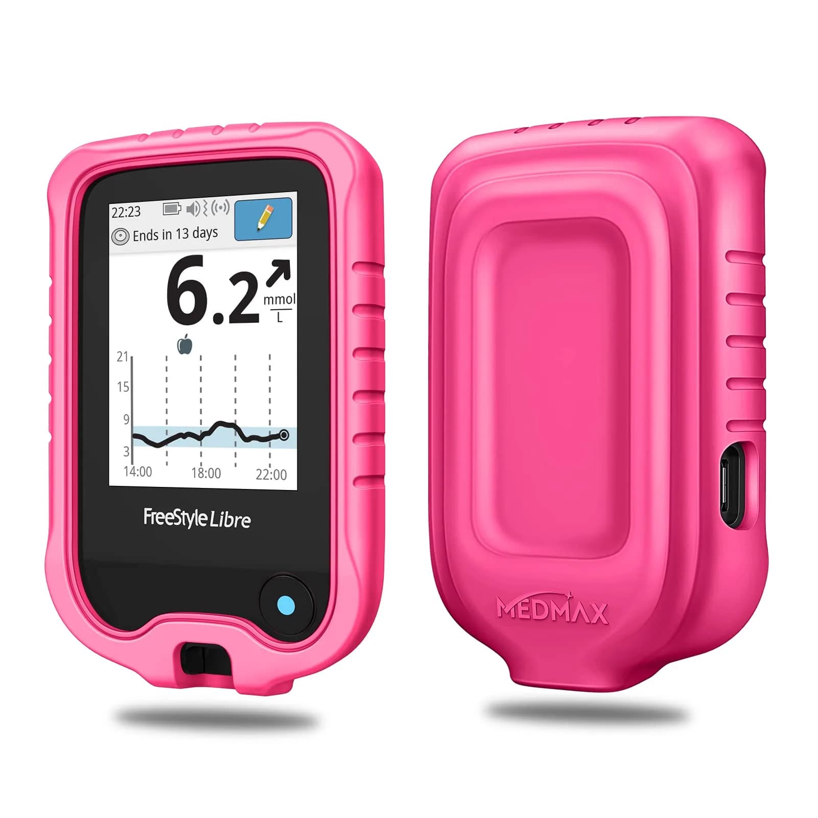 MEDMAX Silicone Case for Freestyle Libre 3 2 Reader | Black Protective Cover with Anti-Slip Grip — Magenta