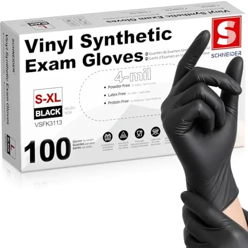 Schneider Black Vinyl Exam Gloves Medium 100-Count | Disposable Latex-Free Gloves for Medical, Food, Cleaning thumbnail 1