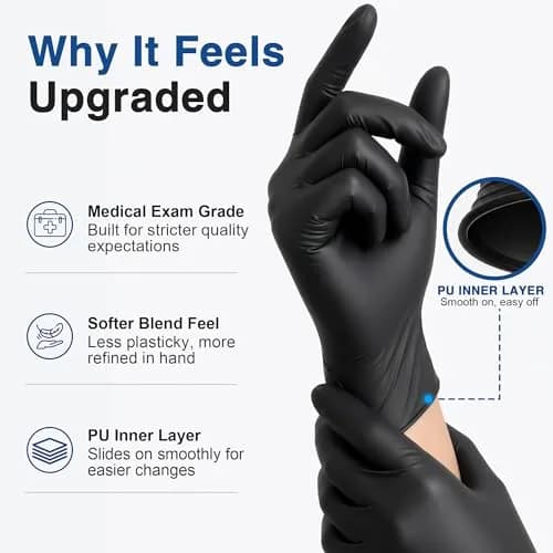 Schneider Black Vinyl Exam Gloves Medium 100-Count | Disposable Latex-Free Gloves for Medical, Food, Cleaning thumbnail 5