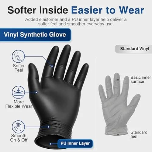 Schneider Black Vinyl Exam Gloves Medium 100-Count | Disposable Latex-Free Gloves for Medical, Food, Cleaning thumbnail 3