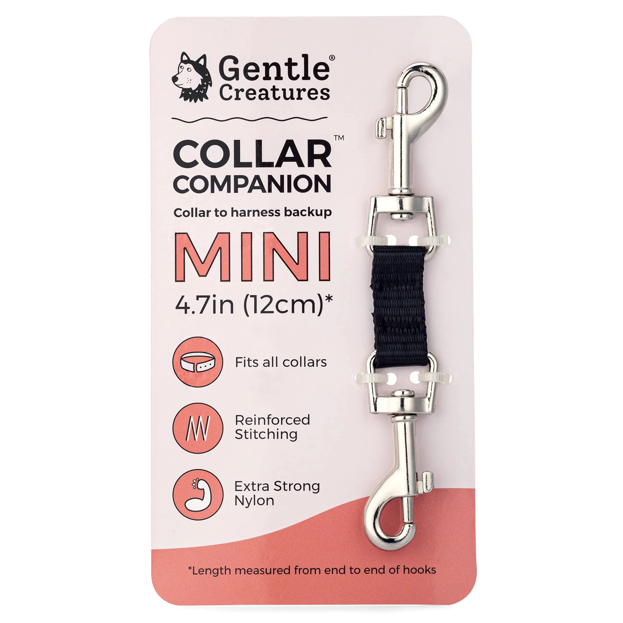 Gentle Creatures Collar Companion Mini Dog Safety Backup Clip 12cm (4.7in) | Prevents Escapes for Small Dogs